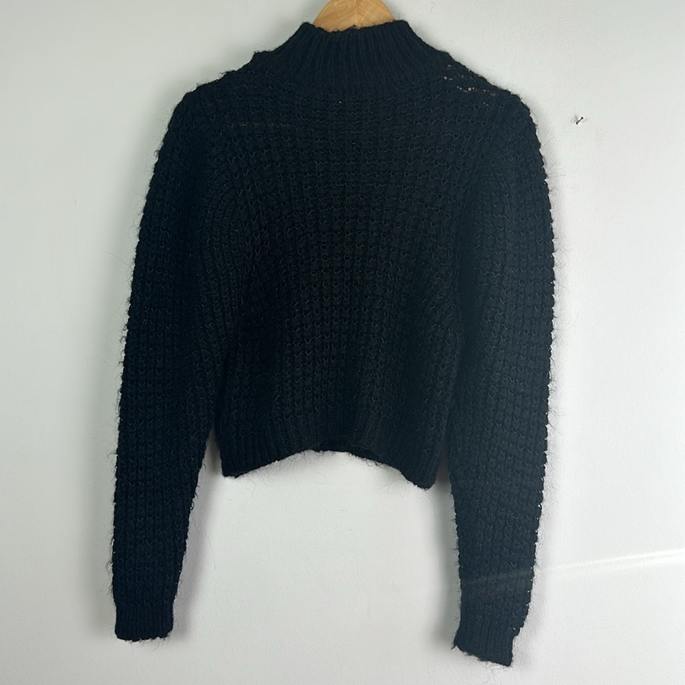 Zara Dolman Sleeve High Neck Chunky Knit Sweater SM Top Wool Acrylic Blend Black - Picture 8 of 16